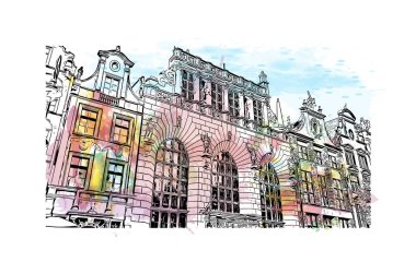 Print Building view with landmark of Gdansk is the city in Poland. Vektörde elle çizilmiş çizim çizimi.