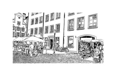 Print Building view with landmark of Gdansk is the city in Poland. Vektörde elle çizilmiş çizim çizimi.