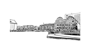 Print Building view with landmark of Gdansk is the city in Poland. Vektörde elle çizilmiş çizim çizimi.