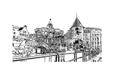Print Building view with landmark of Gdansk is the city in Poland. Vektörde elle çizilmiş çizim çizimi.