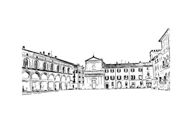 Print Building view with landmark of Imola is the city in Italy. Vektörde elle çizilmiş çizim çizimi.