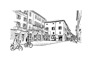 Print Building view with landmark of Imola is the city in Italy. Vektörde elle çizilmiş çizim çizimi.