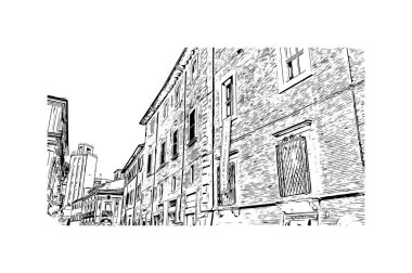 Print Building view with landmark of Imola is the city in Italy. Vektörde elle çizilmiş çizim çizimi.