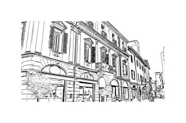 Print Building view with landmark of Imola is the city in Italy. Vektörde elle çizilmiş çizim çizimi.