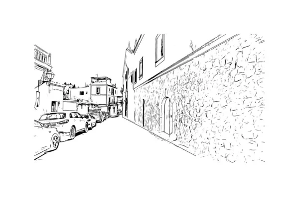 Print Vue Imprenable Sur Ville Ibiza Est Ville Espagne Illustration — Image vectorielle