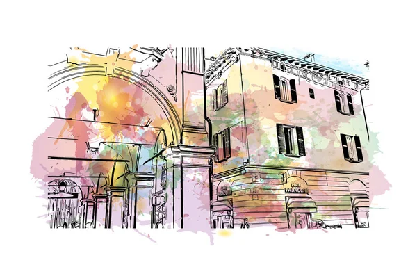 Print Building View Landmark Imola City Italy Vektörde Elle Çizilmiş — Stok Vektör