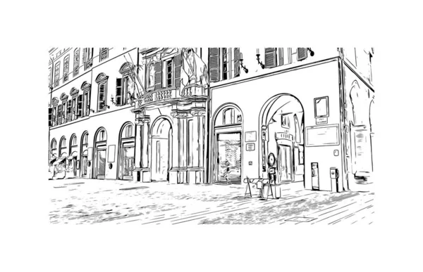 Print Building view with landmark of Imola is the city in Italy. Vektörde elle çizilmiş çizim çizimi.