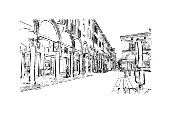 Imprimir Edifício Vista Com Marco Imola Cidade Itália Desenho Desenhado — Vetor de Stock