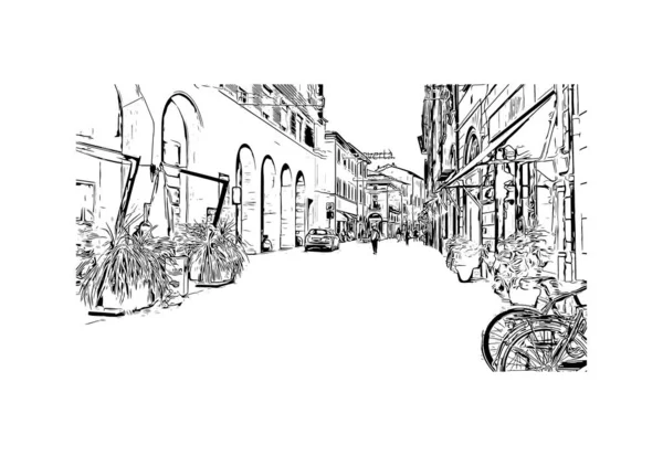 Vytisknout Pohled Budovu Orientačním Bodem Imoly Město Itálii Ručně Kreslená — Stockový vektor