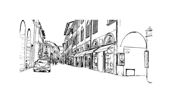 Imprimir Edifício Vista Com Marco Imola Cidade Itália Desenho Desenhado — Vetor de Stock