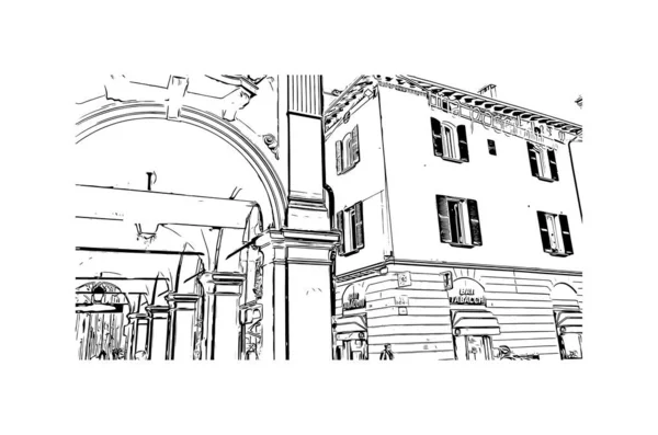Stampa Vista Edificio Con Punto Riferimento Imola Città Italia Illustrazione — Vettoriale Stock