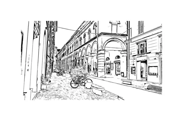 Stampa Vista Edificio Con Punto Riferimento Imola Città Italia Illustrazione — Vettoriale Stock