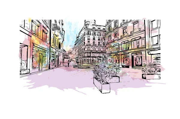 Imprimer Vue Imprenable Sur Genève Est Une Ville Suisse Aquarelle — Image vectorielle