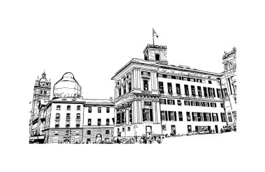Print Building view with landmark of Genoa is the city in Italy. Vektörde elle çizilmiş çizim çizimi.