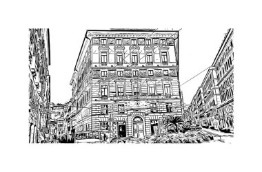 Print Building view with landmark of Genoa is the city in Italy. Vektörde elle çizilmiş çizim çizimi.