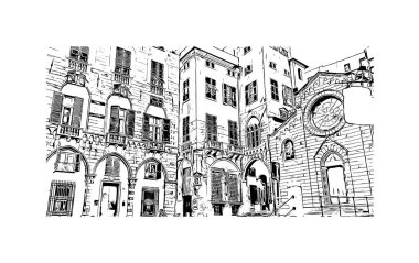 Print Building view with landmark of Genoa is the city in Italy. Vektörde elle çizilmiş çizim çizimi.