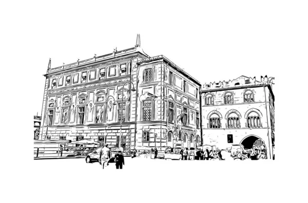 Print Building View Landmark Genoa Staden Italien Handritad Skiss Illustration — Stock vektor