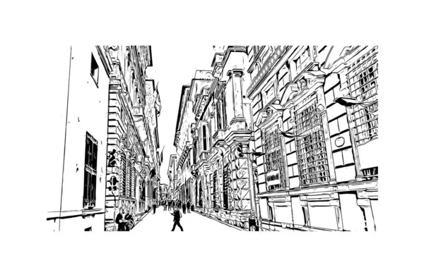 Print Building Vista Com Marco Gênova Cidade Itália Desenho Desenhado — Vetor de Stock
