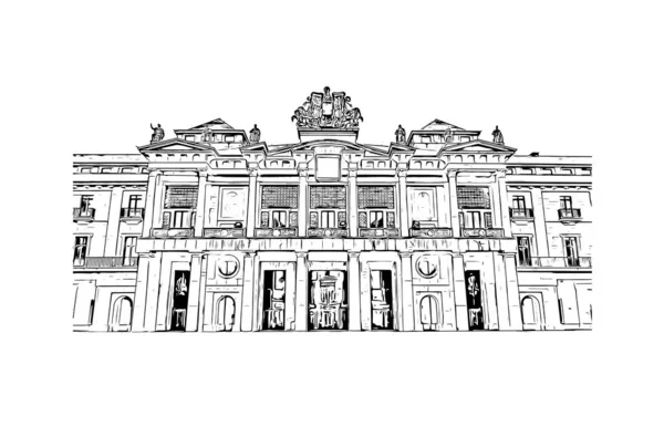 Imprimir Vista Del Edificio Con Hito Gijón Una Gran Ciudad — Archivo Imágenes Vectoriales