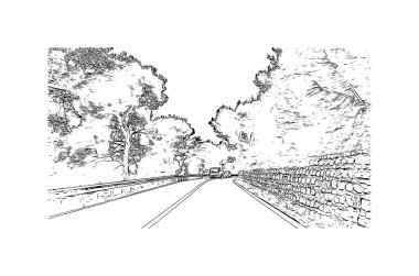 Print Building view with landmark of Imperia is the city in Italy. Vektörde elle çizilmiş çizim çizimi.