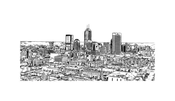 Imprimer Vue Sur Bâtiment Avec Point Repère Indianapolis Est Ville — Image vectorielle