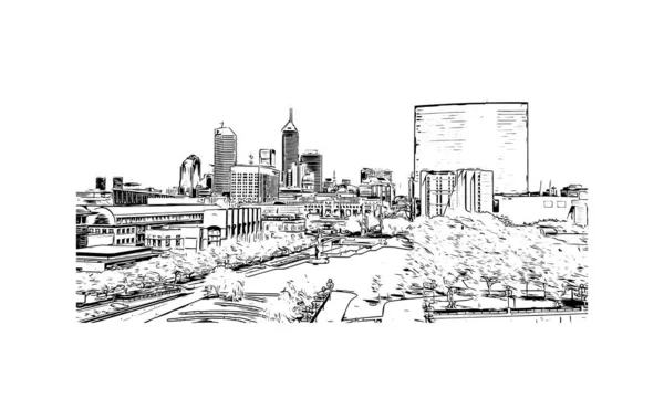 印第安纳波利斯的标志性建筑是印第安纳波利斯的城市 矢量手绘草图 — 图库矢量图片