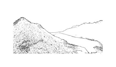 Interlaken, İsviçre 'de yer alan bir şehirdir. Vektörde elle çizilmiş çizim çizimi.