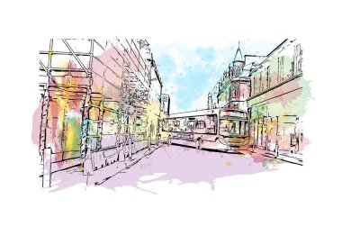 Inverness, İskoçya 'da bir şehirdir. Vektörde elle çizilmiş resim ile suluboya sıçraması.