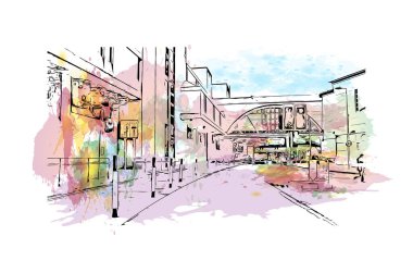 Inverness, İskoçya 'da bir şehirdir. Vektörde elle çizilmiş resim ile suluboya sıçraması.