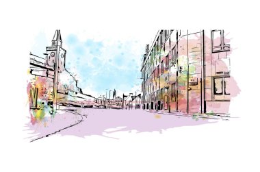 Inverness, İskoçya 'da bir şehirdir. Vektörde elle çizilmiş resim ile suluboya sıçraması.