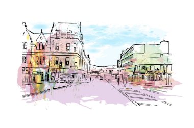 Inverness, İskoçya 'da bir şehirdir. Vektörde elle çizilmiş resim ile suluboya sıçraması.