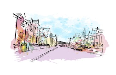 Inverness, İskoçya 'da bir şehirdir. Vektörde elle çizilmiş resim ile suluboya sıçraması.