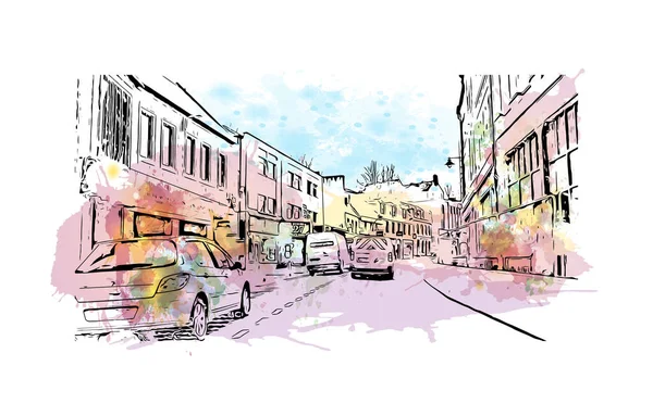 Print Building View Landmark Inverness Stad Skottland Akvarell Stänk Med — Stock vektor