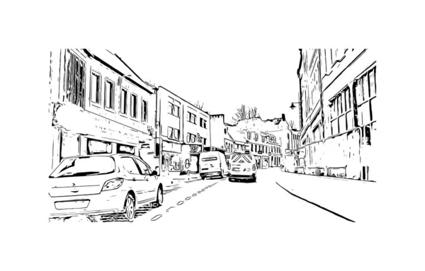 Print Building View Landmark Inverness Stad Skottland Handritad Skiss Illustration — Stock vektor