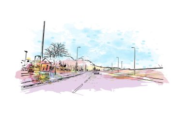 Inverness, İskoçya 'da bir şehirdir. Vektörde elle çizilmiş resim ile suluboya sıçraması.