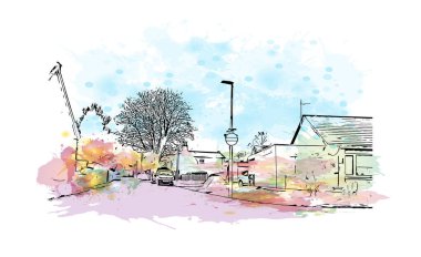 Inverness, İskoçya 'da bir şehirdir. Vektörde elle çizilmiş resim ile suluboya sıçraması.