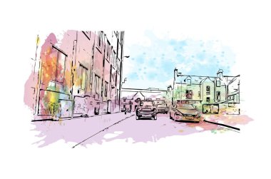 Inverness, İskoçya 'da bir şehirdir. Vektörde elle çizilmiş resim ile suluboya sıçraması.