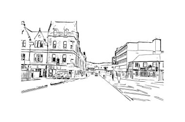 Inverness, İskoçya 'da bir şehirdir. Vektörde elle çizilmiş çizim çizimi.