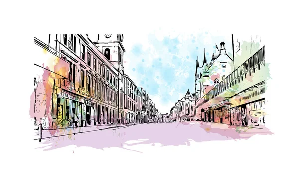 Print Building View Landmark Inverness Stad Skottland Akvarell Stänk Med — Stock vektor