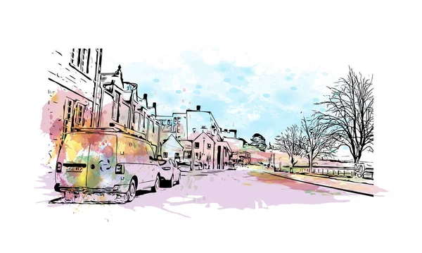 Print Building View Landmark Inverness City Scotland Watercolor Splash Hand — Archivo Imágenes Vectoriales