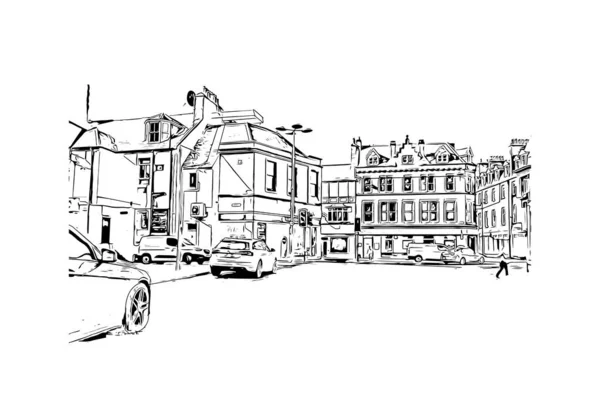 Print Building View Landmark Inverness Stad Skottland Handritad Skiss Illustration — Stock vektor