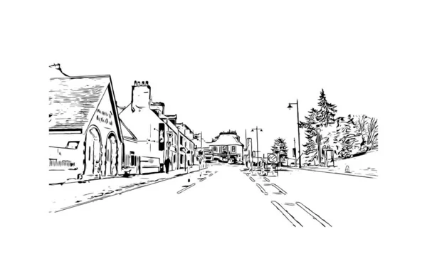 印刷インヴァネスのランドマークとビルの景色はスコットランドの都市です 手描きのスケッチ図ベクトル — ストックベクタ
