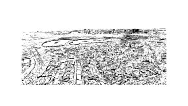 Baskı binası manzarası Irvine 'ın simgesi olan Kaliforniya' da bir şehirdir. Vektörde elle çizilmiş çizim çizimi.