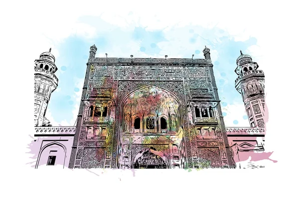 Imprimer Ville Lahore Est Située Pakistan Aquarelle Éclaboussure Avec Dessin — Image vectorielle