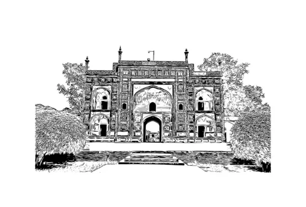 Print Building View Landmark Lahore Város Pakisztánban Kézzel Rajzolt Vázlat — Stock Vector