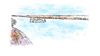 Print Building view with landmark of Ingolstadt is the city in Germany. Vektörde elle çizilmiş resim ile suluboya sıçraması.