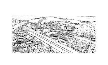 Print Building view with landmark of Ingolstadt is the city in Germany. Vektörde elle çizilmiş çizim çizimi.