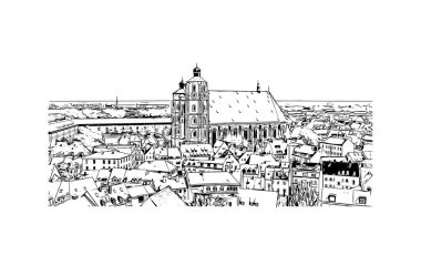 Print Building view with landmark of Ingolstadt is the city in Germany. Vektörde elle çizilmiş çizim çizimi.