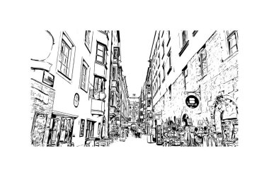 Print Building view with landmark of Innsbruck is the city in Austria. Vektörde elle çizilmiş çizim çizimi.