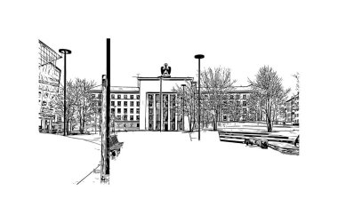 Print Building view with landmark of Innsbruck is the city in Austria. Vektörde elle çizilmiş çizim çizimi.
